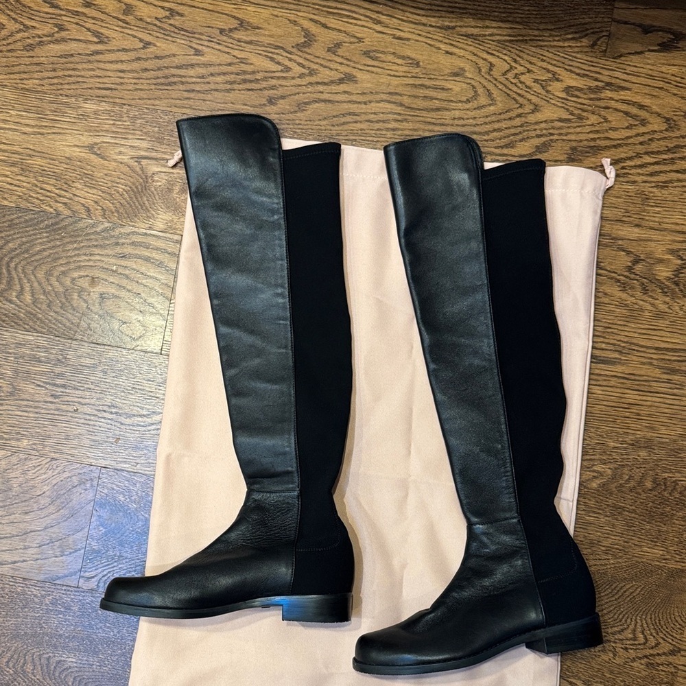 Stuart Weitzman 5050  Black Lambskin Over the Knee Boots Size 5 - Picture 3 of 10